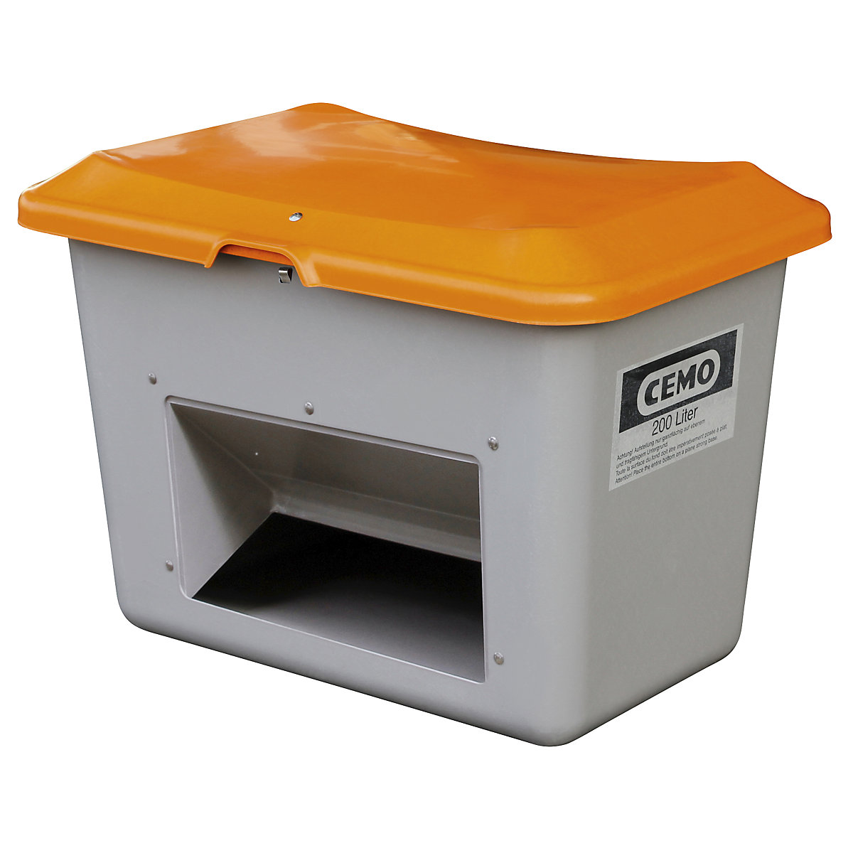 Grit container made of GRP – CEMO, capacity 200 l, with dispenser opening, grey container-4