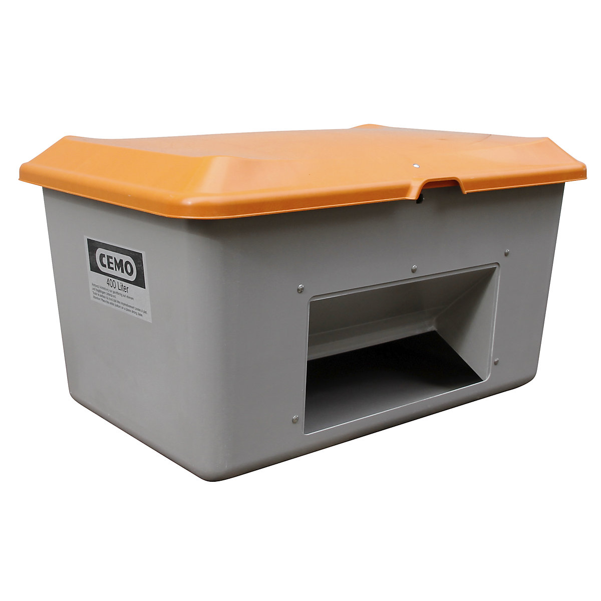 Grit container made of GRP – CEMO, capacity 400 l, with dispenser opening, grey container-3