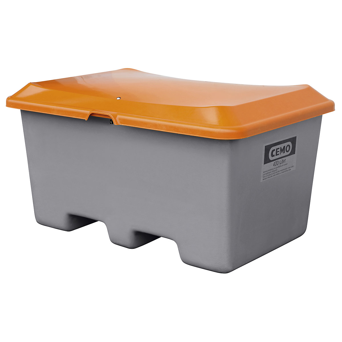 Grit container made of GRP – CEMO, capacity 400 l, without dispenser opening, clearance for forklift, grey container-4