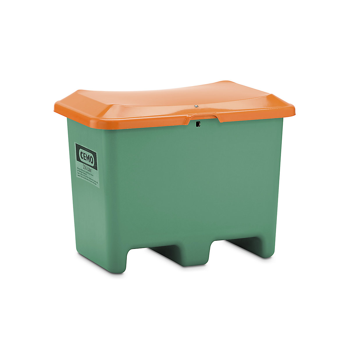 Grit container made of GRP – CEMO, capacity 200 l, without dispenser opening, clearance for forklift, green container-4