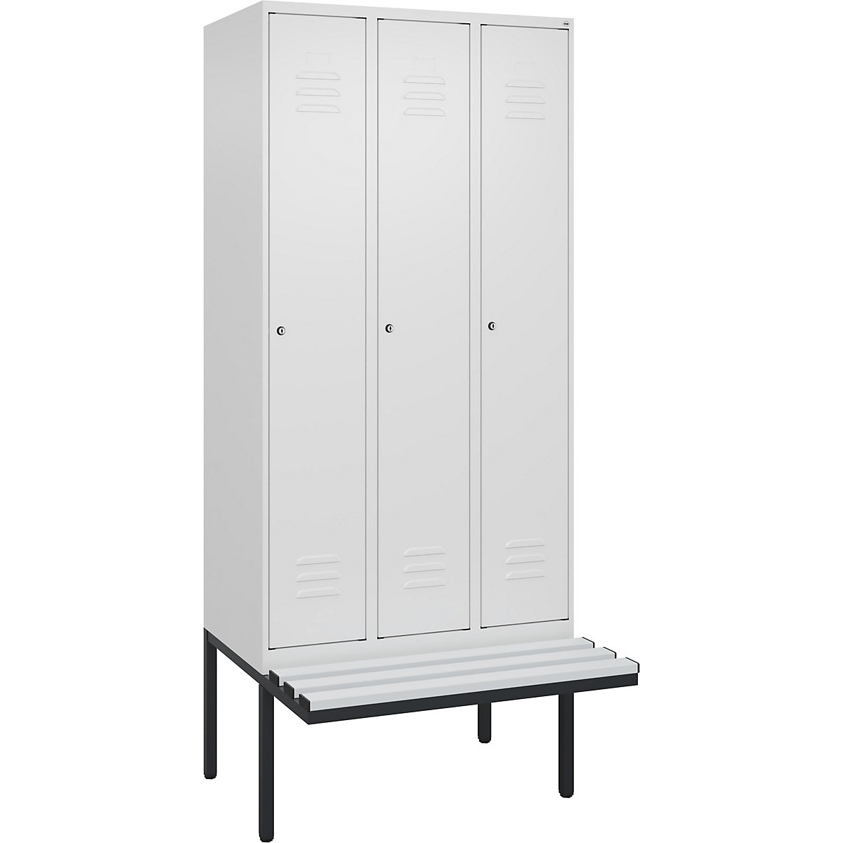 Szafka Classic PLUS na odzież prywatną i roboczą, na ławeczce, wąska – C+P (Zdjęcie produktu 5)-4