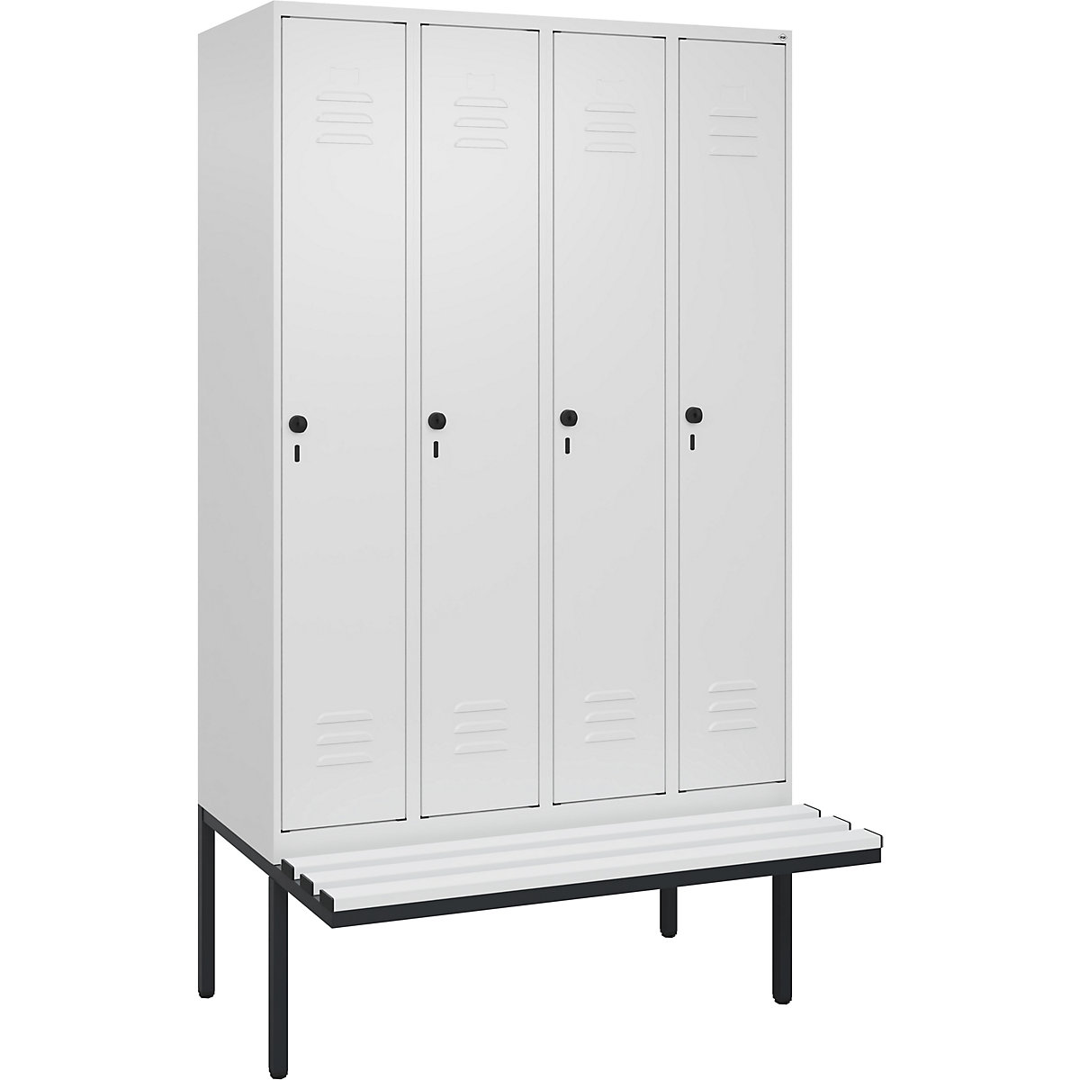 Szafka Classic PLUS na odzież prywatną i roboczą, na ławeczce, wąska – C+P (Zdjęcie produktu 4)-3