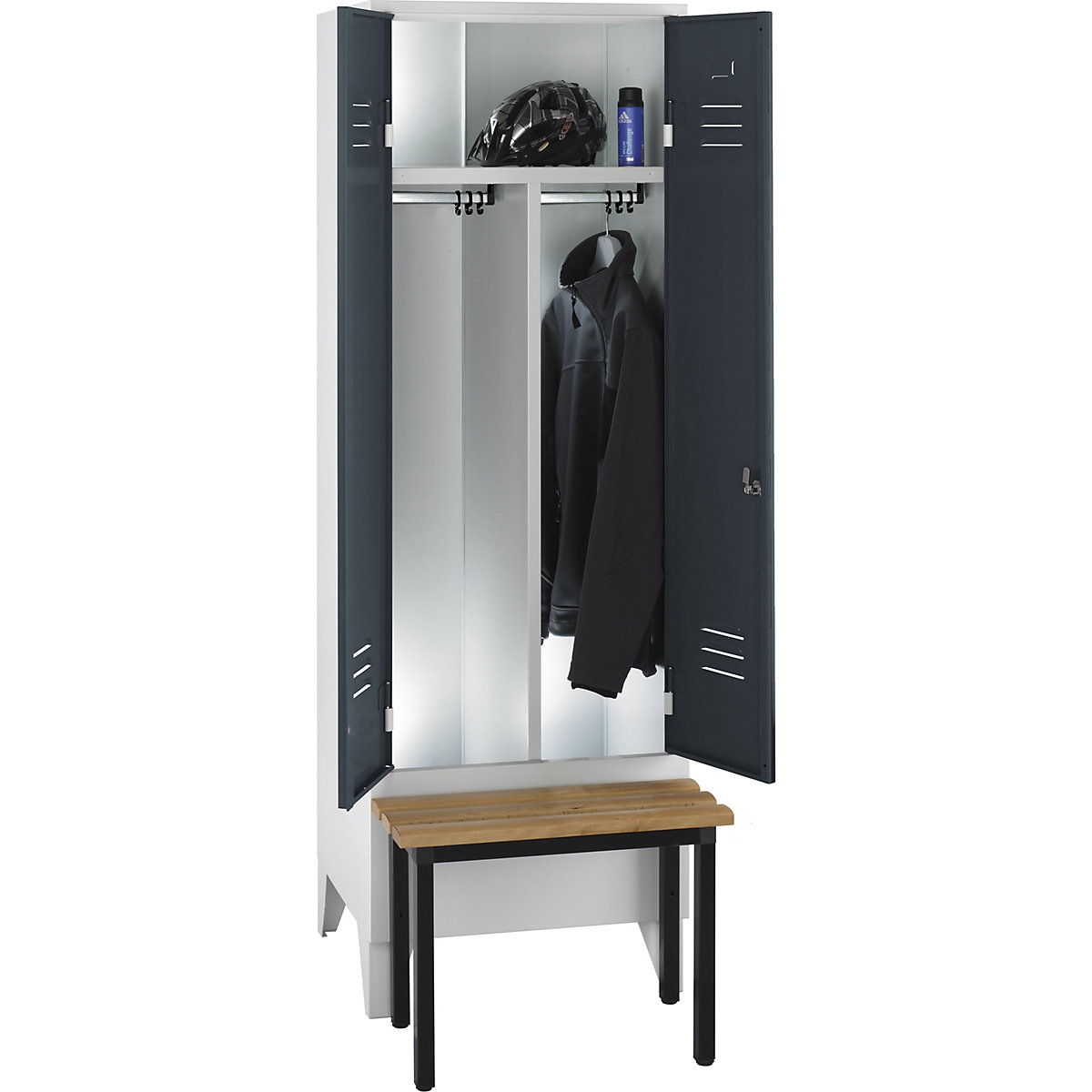 Szafka na odzież prywatną i roboczą Berlin 2 z ławeczką – Wolf