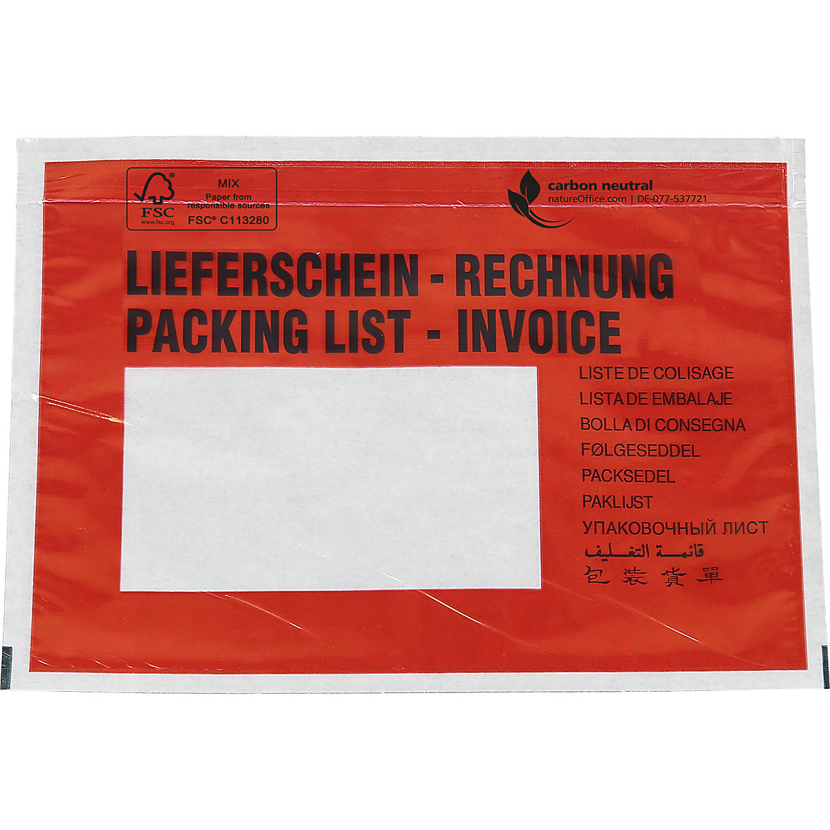 Bolsa de documentos light – eurokraft basic, DIN C6, embalagem de 1000 unid., com impressão de ''Lieferschein / Rechnung''