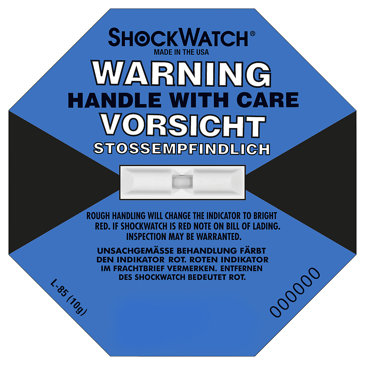 Indicateur de précision Shockwatch®, avec autocollant, lot de 10, 10 g / 50 ms, bleu foncé, à partir de 10 lots-6
