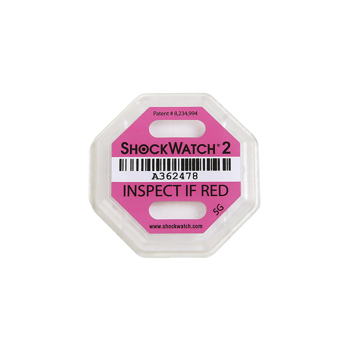 Indicateurs de choc Shockwatch® 2, avec label, lot de 25, 5 g/50 ms, rose-1