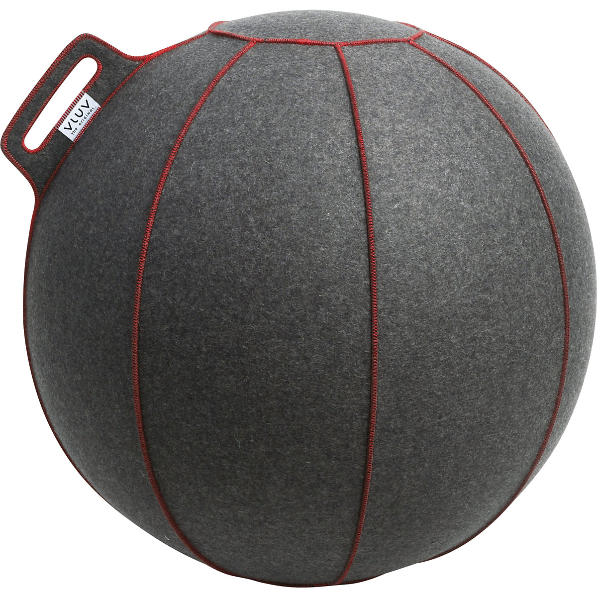 VELT Swiss ball – VLUV, made of merino wool felt, 600 – 650 mm, mottled grey/red