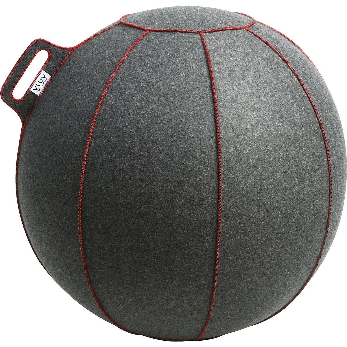 VELT Swiss ball – VLUV, made of merino wool felt, 700 – 750 mm, mottled grey/red