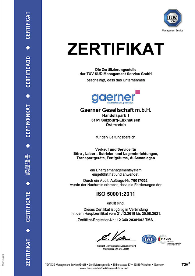 ISO 50001:2011 Zertifikat