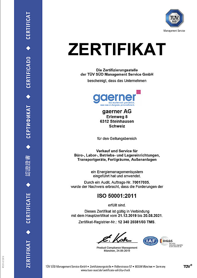 ISO 50001:2011 Zertifikat
