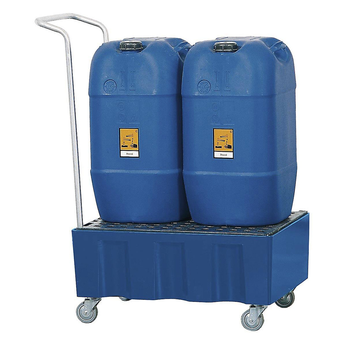 PE-Auffangwanne für 60-Liter-Fässer, Auffangvolumen 60 l, fahrbar, mit PE-Gitterrost