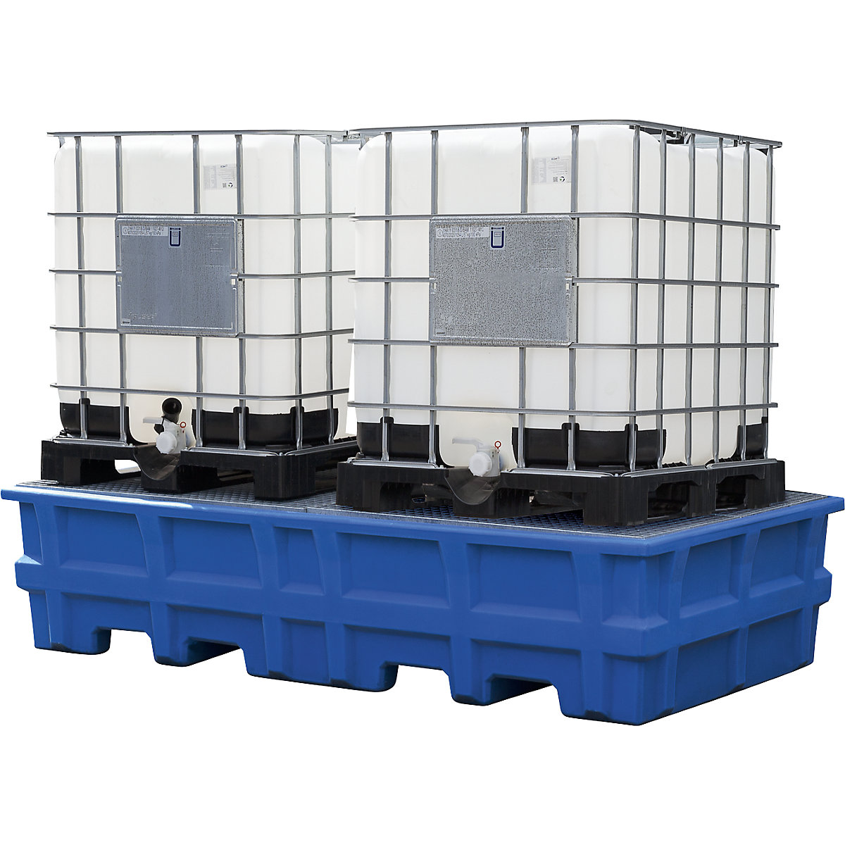 asecos PE-Auffangwanne für Tankcontainer IBC/KTC, Auffangvolumen 1000 l, für 2 Container, mit verzinktem Gitterrost