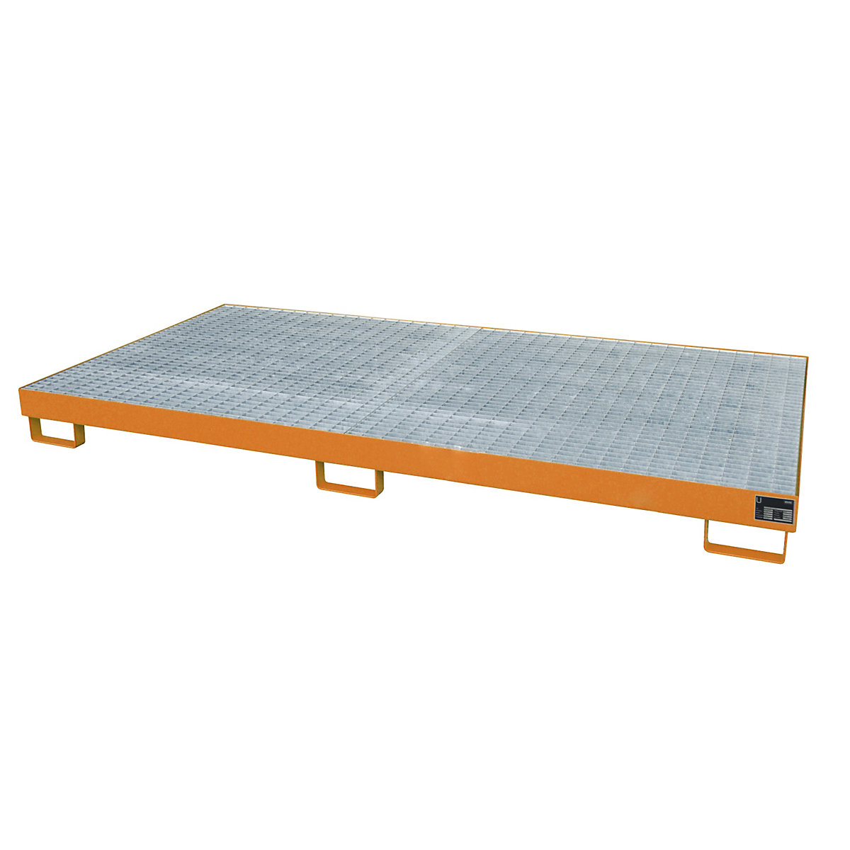 Regal-Bodenwanne eurokraft pro, 240 l Auffangvolumen, LxBxH 2650 x 1300 x 210 mm, mit Gitterrost, orange lackiert