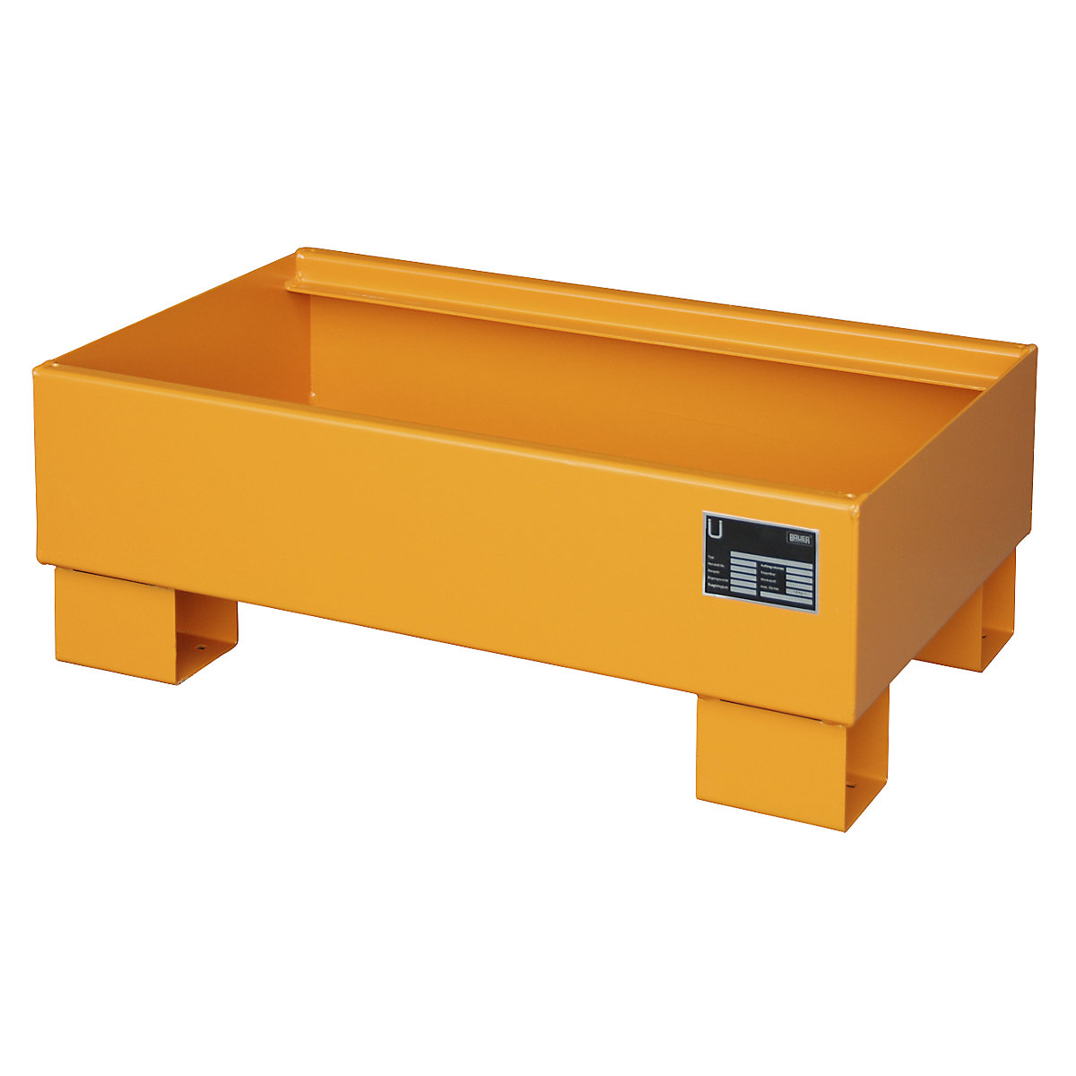 EUROKRAFTpro Stahl-Auffangwanne für 60-l-Fass, LxBxH 800 x 500 x 290 mm, lackiert orange RAL 2000, ohne Gitterrost