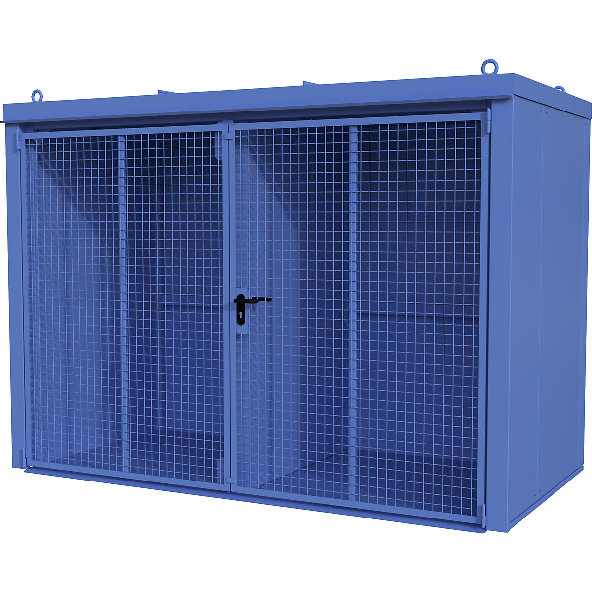 Gasflaschencontainer mit Trennwand, feuerbeständig eurokraft pro, für 60 Flaschen mit Ø 230 mm, blau