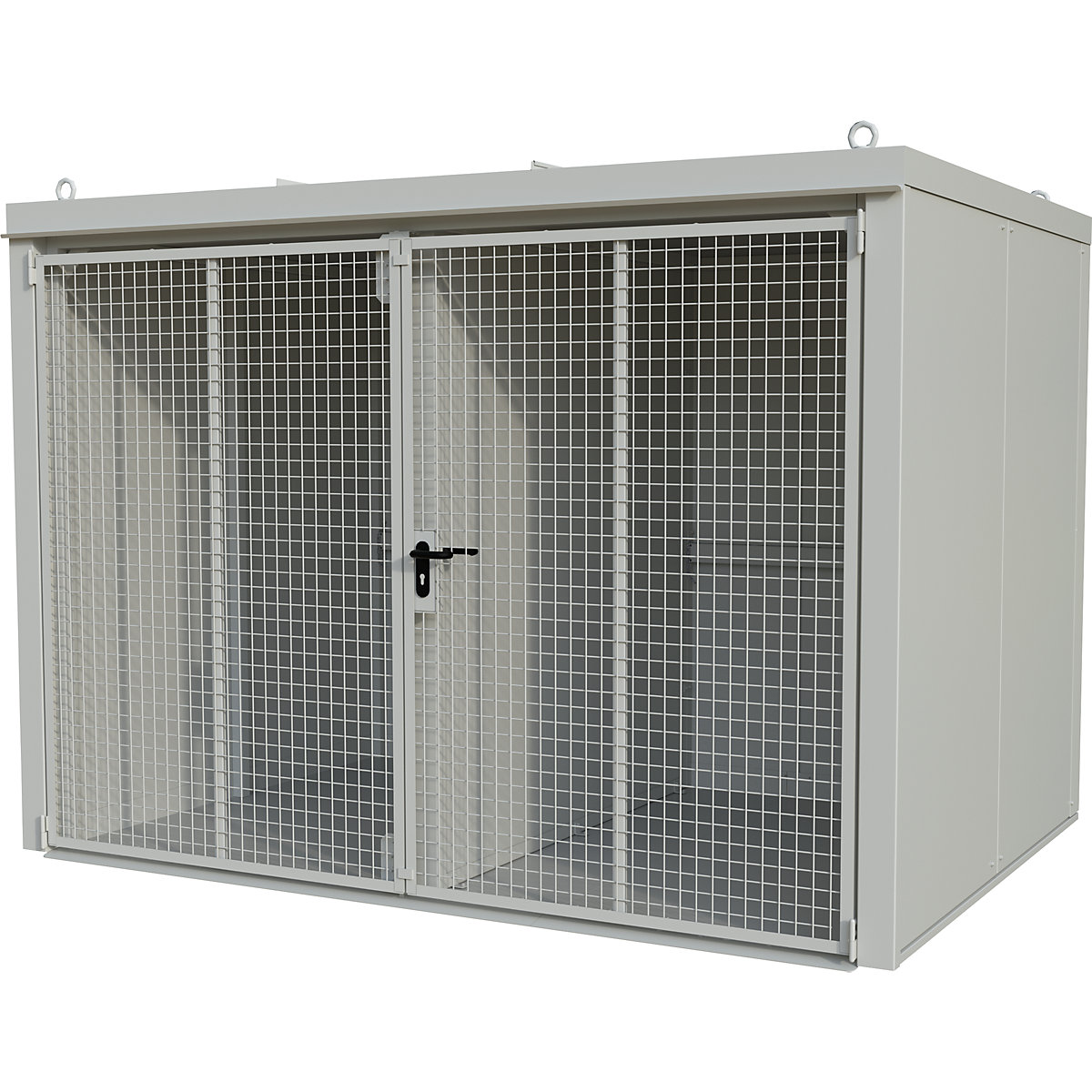 Gasflaschencontainer mit Trennwand, feuerbeständig eurokraft pro, für 96 Flaschen mit Ø 230 mm, weiß