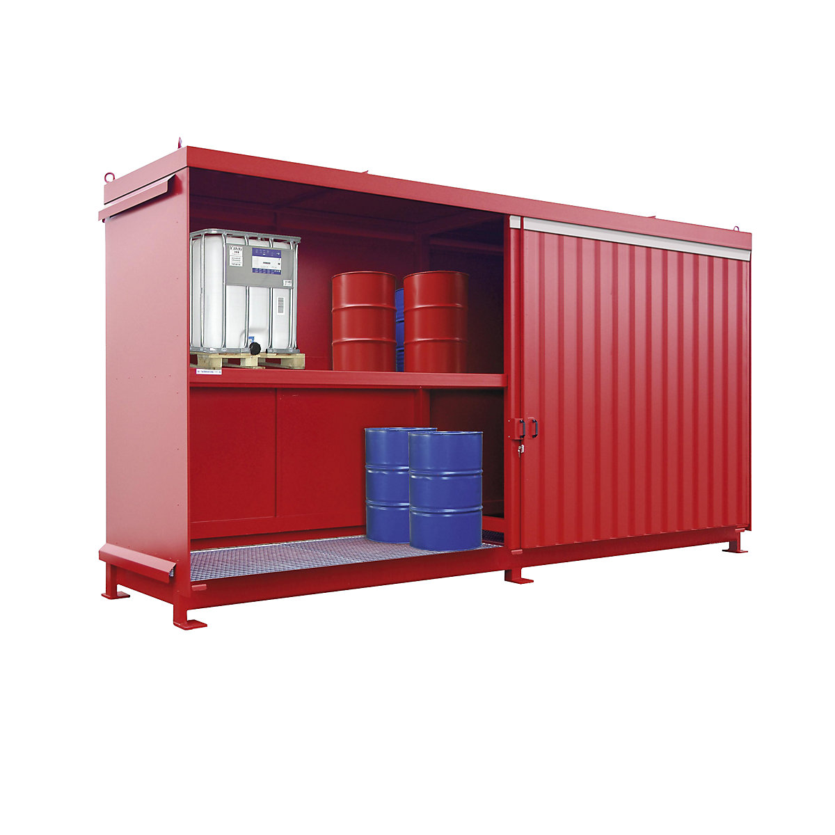 EUROKRAFTpro Gefahrstoff-Regalcontainer, Kapazität 8 x 1000-l-IBC/KTC, rot