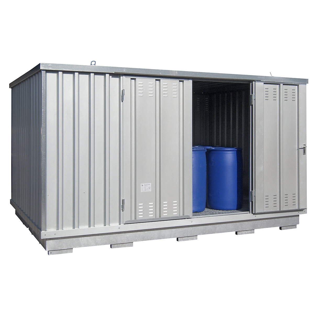 Gefahrstoff-Container zur aktiven Lagerung entzündbarer Stoffe, Außen-HxBxT 2400 x 4075 x 2875 mm, verzinkt