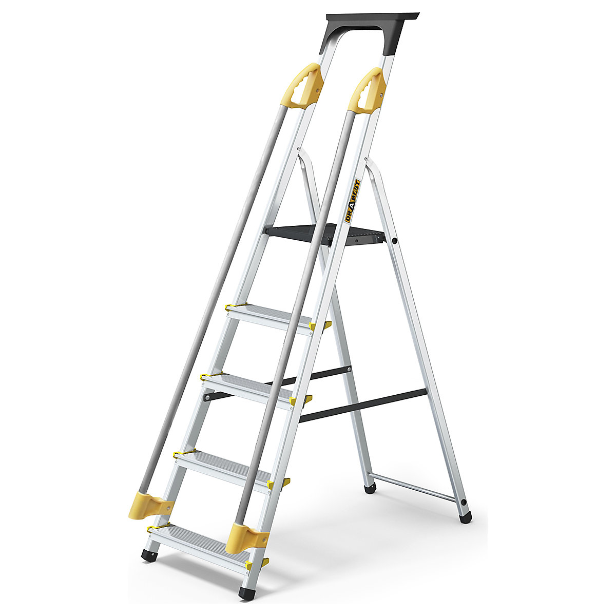 Drabest Handrail Step Ladders | EN 131, Drabest Handrail Step Ladders | EN 131, Drabest Handrail Step Ladders | 1570h x 450w mm | Aluminium | 5 Steps with Handrails-1