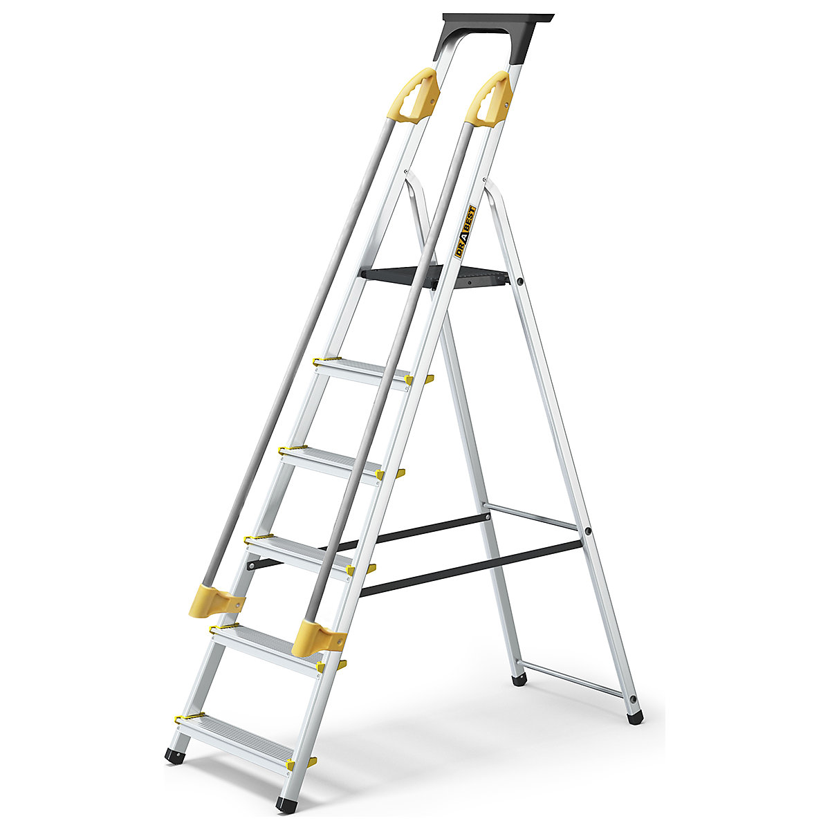 Drabest Handrail Step Ladders | EN 131, Drabest Handrail Step Ladders | EN 131, Drabest Handrail Step Ladders | 1790h x 480w mm | Aluminium | 6 Steps with Handrails-2