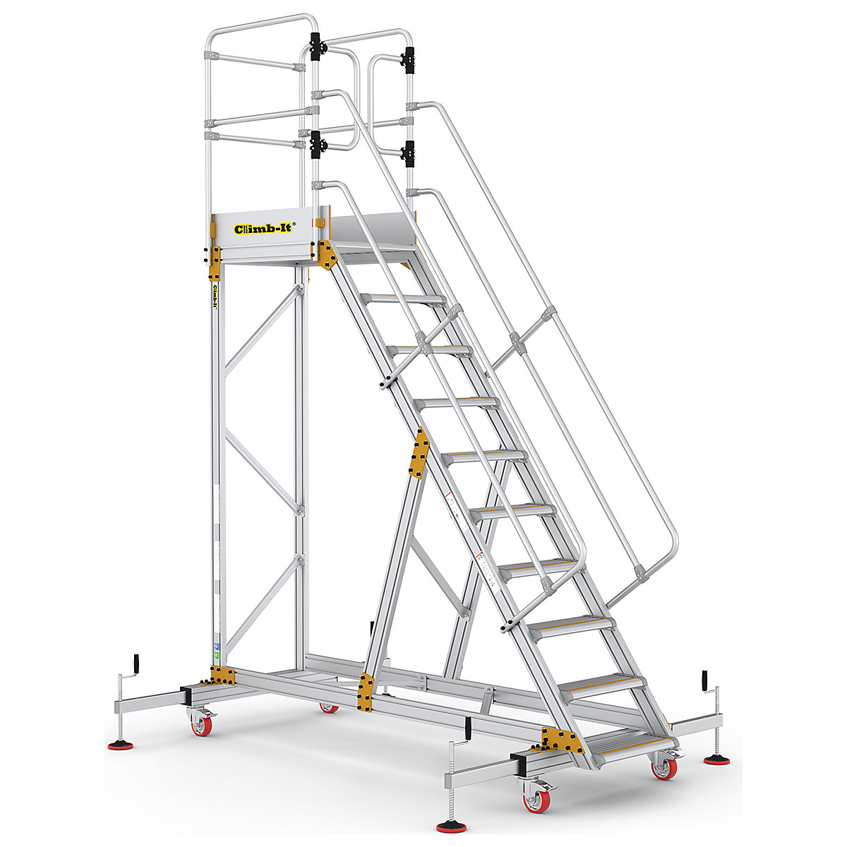 CLIMB-IT Extra Large Platform Safety Steps with Adjustable Stabilisers | EN131 Certified, CLIMB-IT Extra Large Platform Safety Steps with Adjustable Stabilisers | EN131 Certified, Climb-It Extra Large Platform Safety Steps with Adjustable Stabilisers | 3350h x 1180 - 2040w mm | 10 Tread | 150kg UDL-11