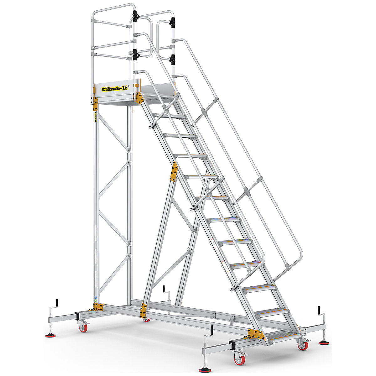 CLIMB-IT Extra Large Platform Safety Steps with Adjustable Stabilisers | EN131 Certified, CLIMB-IT Extra Large Platform Safety Steps with Adjustable Stabilisers | EN131 Certified, Climb-It Extra Large Platform Safety Steps with Adjustable Stabilisers | 3600h x 1180 - 2040w mm | 12 Tread | 150kg UDL-12