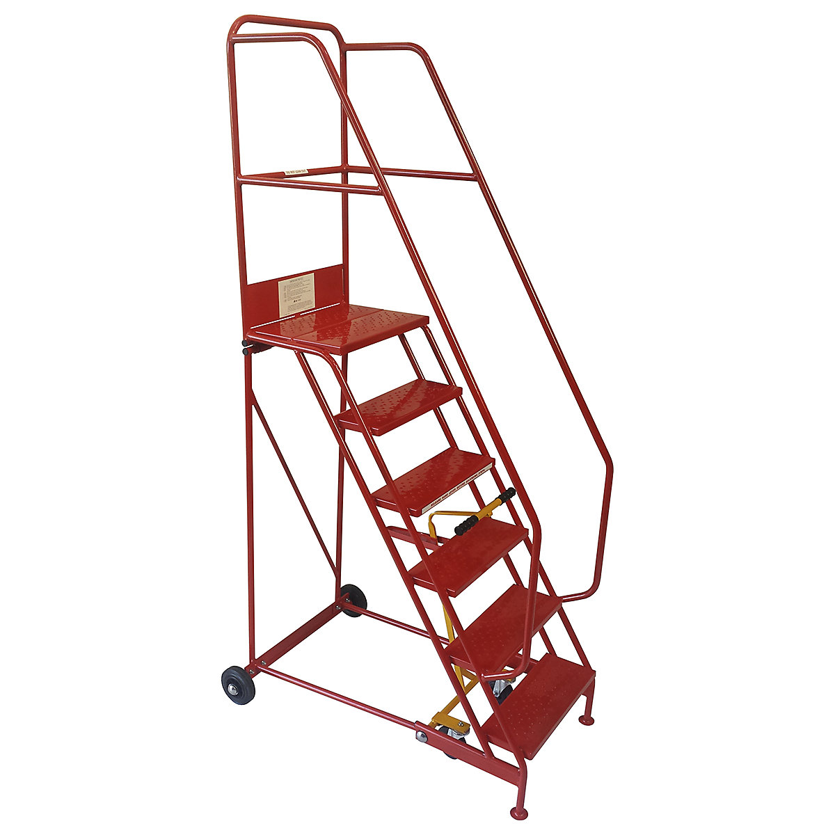 Knock-Down Warehouse Steps, Knock-Down Warehouse Steps, Knock-Down Warehouse Steps | 3250h x 850w x 1730d mm | 9 Tread | Punched Metal Treads | Red-2