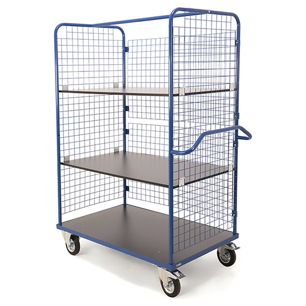 BiGDUG Heavy Duty Mesh Trolleys, BiGDUG Heavy Duty Mesh Trolleys, BiGDUG Three Level Heavy Duty Mesh Shelf Trolley | 1200w x 700d mm | Heavy Duty 2 Swivel & 2 Swivel/Braked Castors | Blue | 500kg SWL-3
