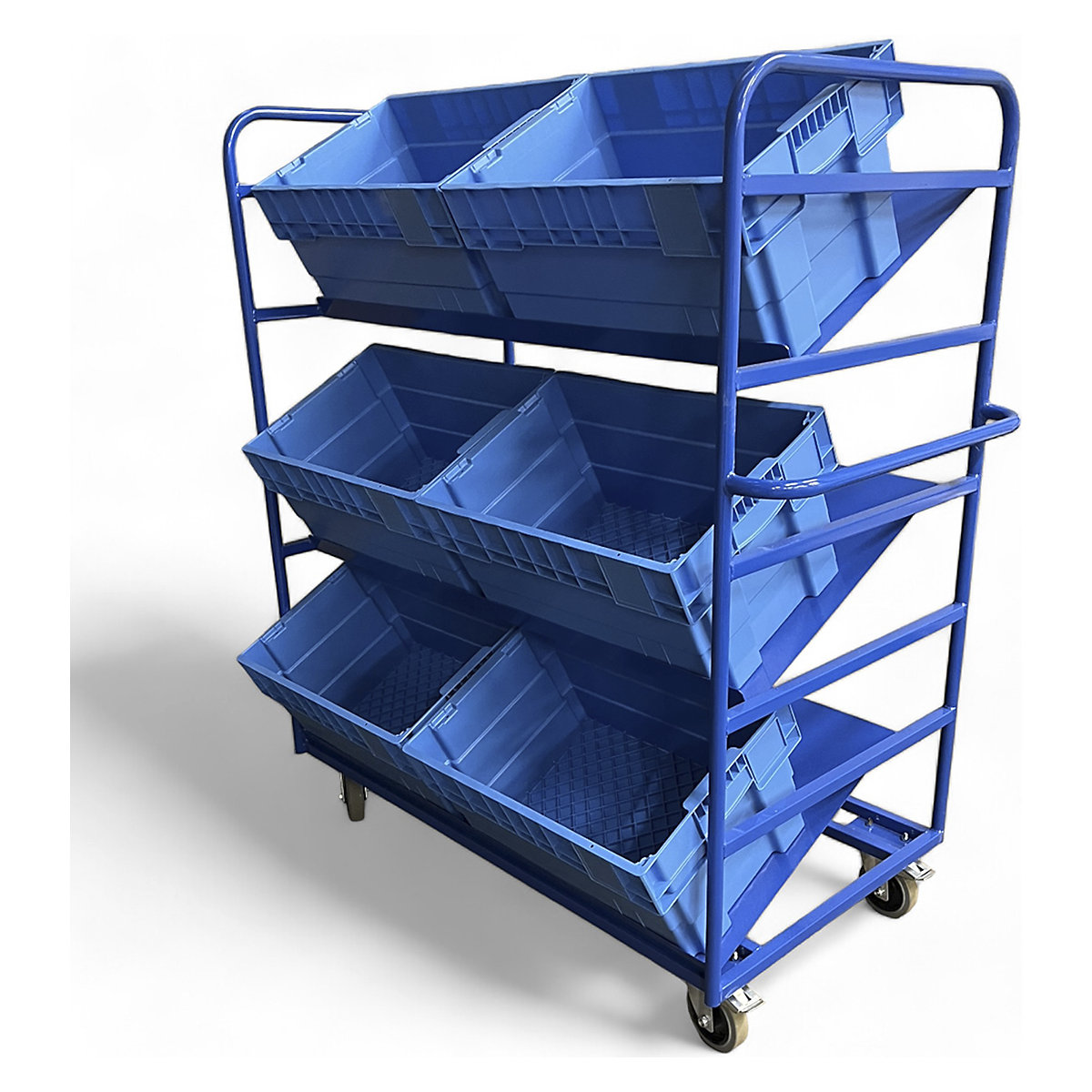 Kanban Order Picking Trolleys, Kanban Order Picking Trolleys, Kanban Order Picking Trolley with Boxes | 1670h x 835w x 1360d mm | 75kg Shelf Capacity | 6x Plastic Boxes-2