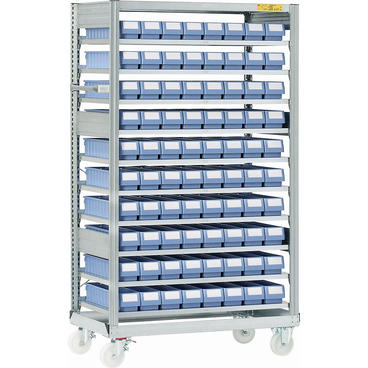 Mobile High Density Galvanised Shelving with Plastic Parts Shelf Bins