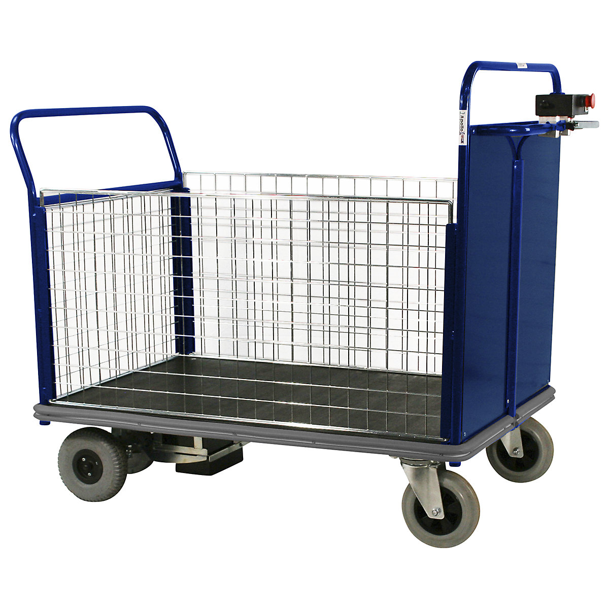 Apollo Powered Platform Trucks, Apollo Powered Platform Trucks, Apollo Powered Platform Truck | 1055h x 700w x 1060d mm | 1 Steel End | 3 Mesh Sides | Blue-6