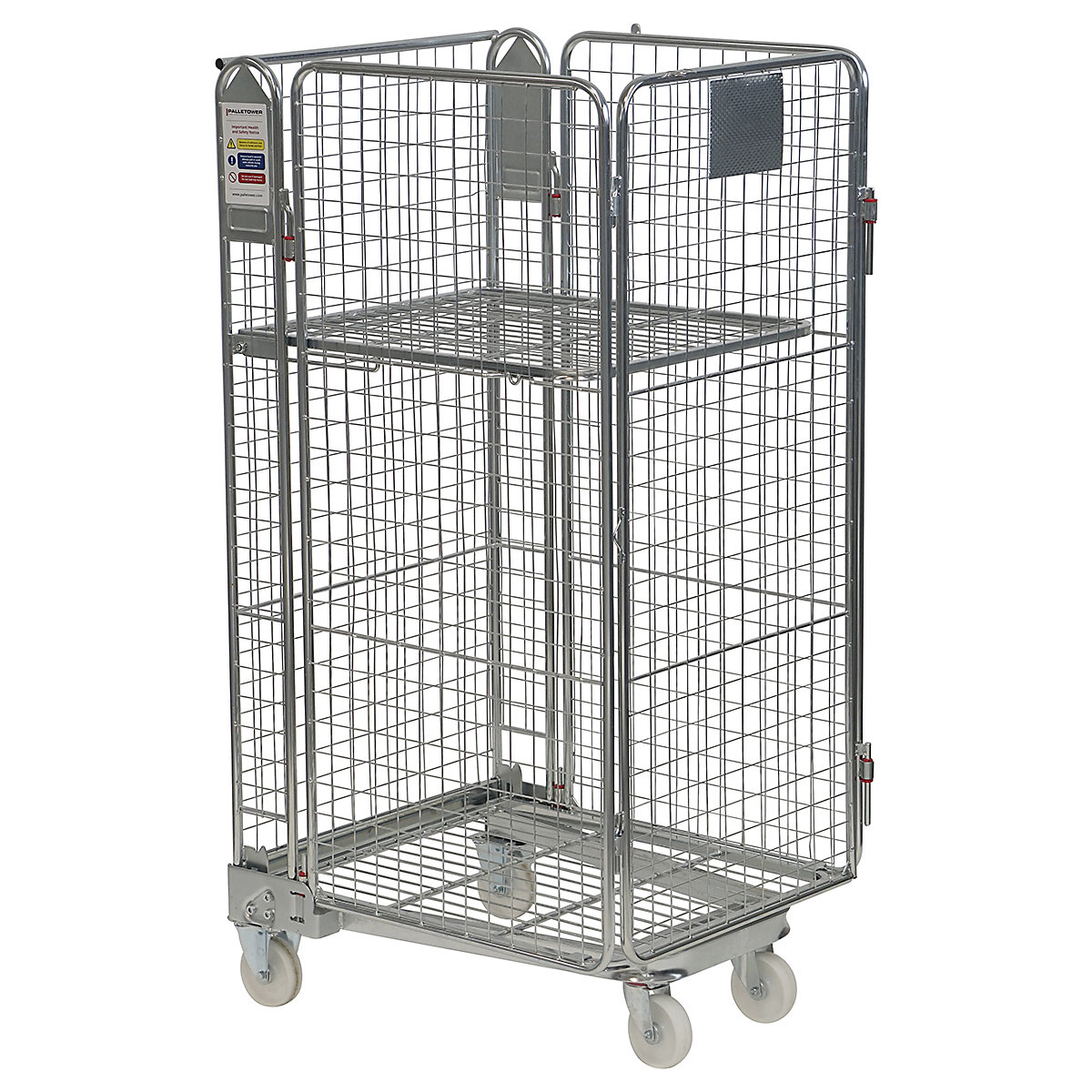 BiGDUG | 4 Sided A Frame Nestable Roll Container | Mesh Infill, BiGDUG | 4 Sided A Frame Nestable Roll Container | Mesh Infill, BiGDUG | 4 Sided A Frame Roll Container | 1680h x 735w x 840d mm | Mesh Infill | Nylon Braked Castors | Metal Base | With Hinged Shelf-1