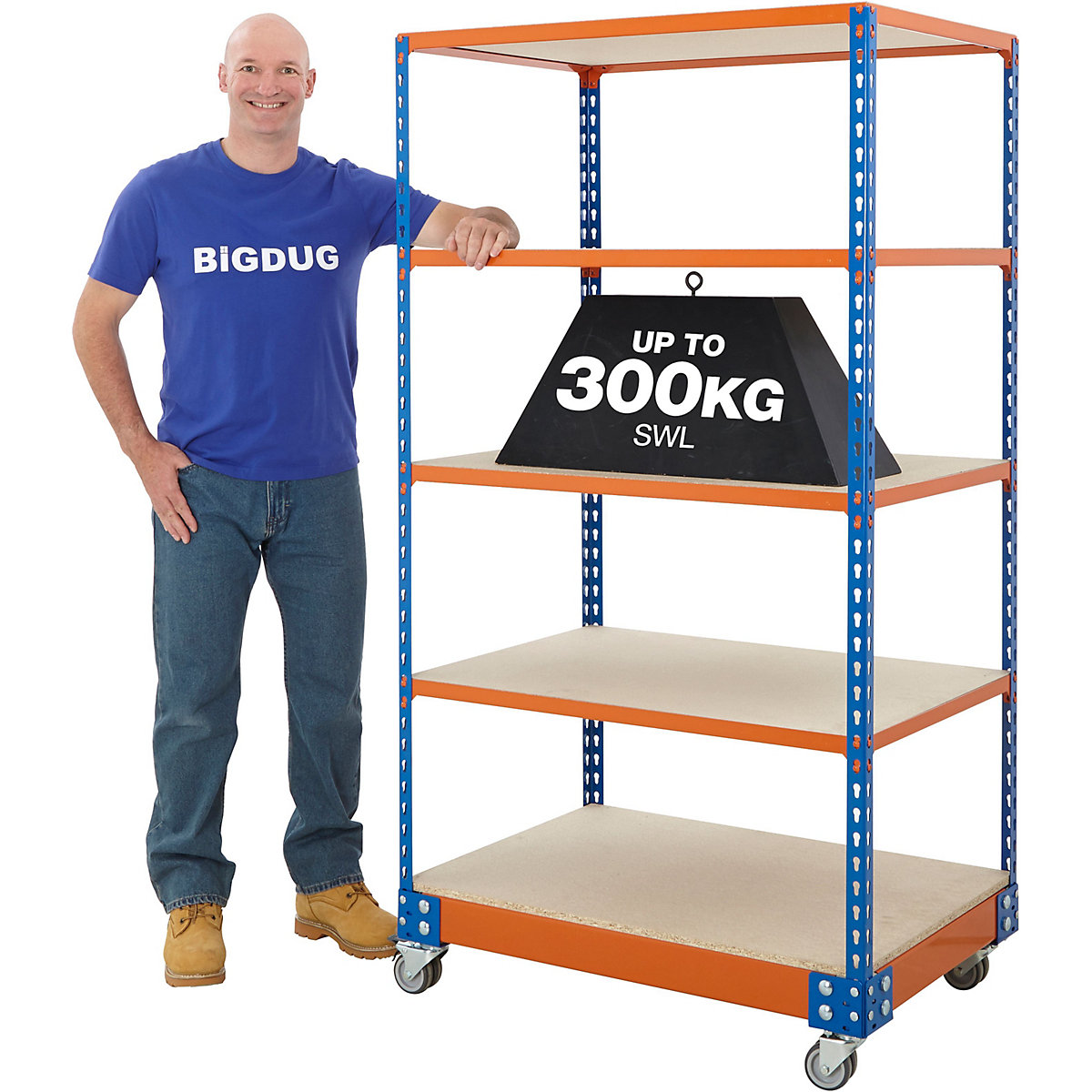BiG340 Blue & Orange Mobile Shelf Trolleys With Chipboard Shelves