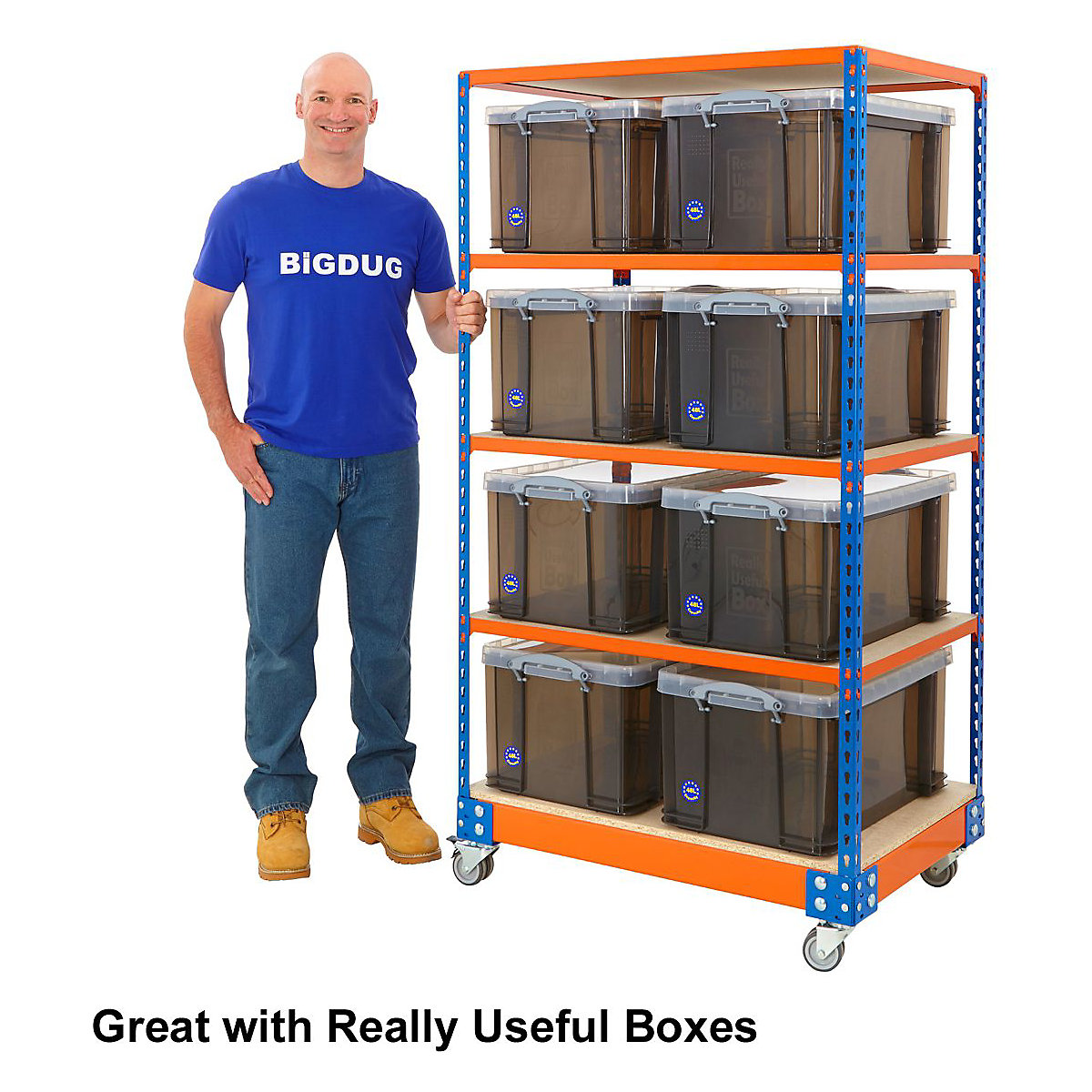 BiG340 Blue & Orange Mobile Shelf Trolleys With Chipboard Shelves (Product illustration 8)-7
