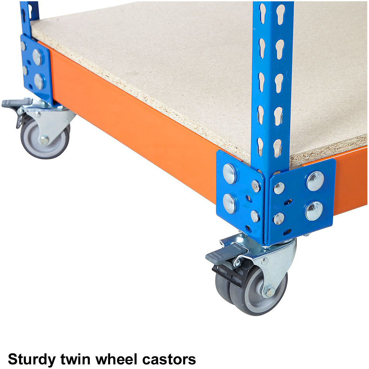 BiG340 Blue & Orange Mobile Shelf Trolleys With Chipboard Shelves (Product illustration 6)-5
