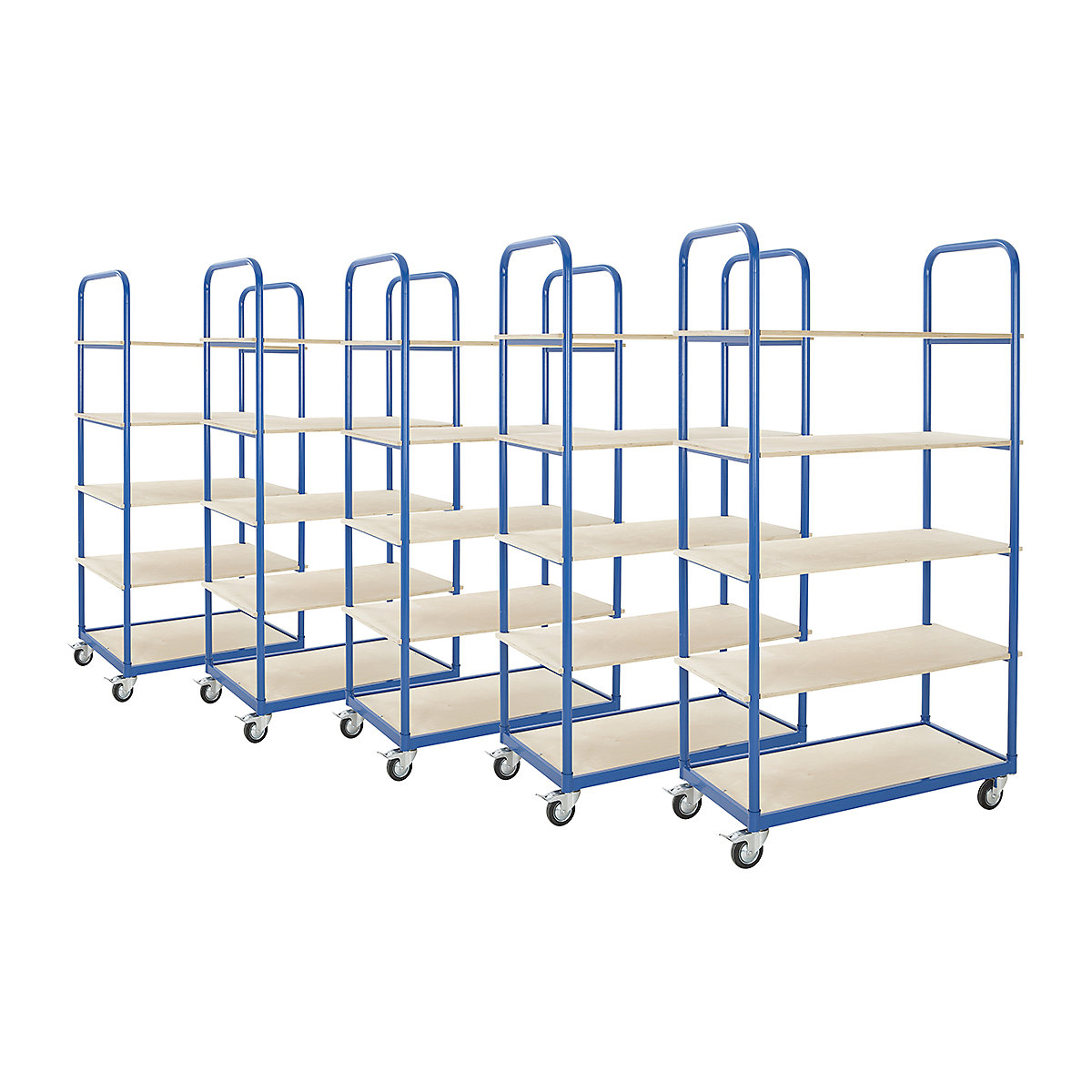 BiGDUG Essentials Order Picker Shelf Trolley Mega Deal, BiGDUG Essentials Order Picker Shelf Trolley Mega Deal, BiGDUG Essentials 5 x Order Picker Shelf Trolley Mega Deal | 1900h x 1000w x 500d mm | 2 Fixed & 2 Swivel/Braked Castors | Blue-1
