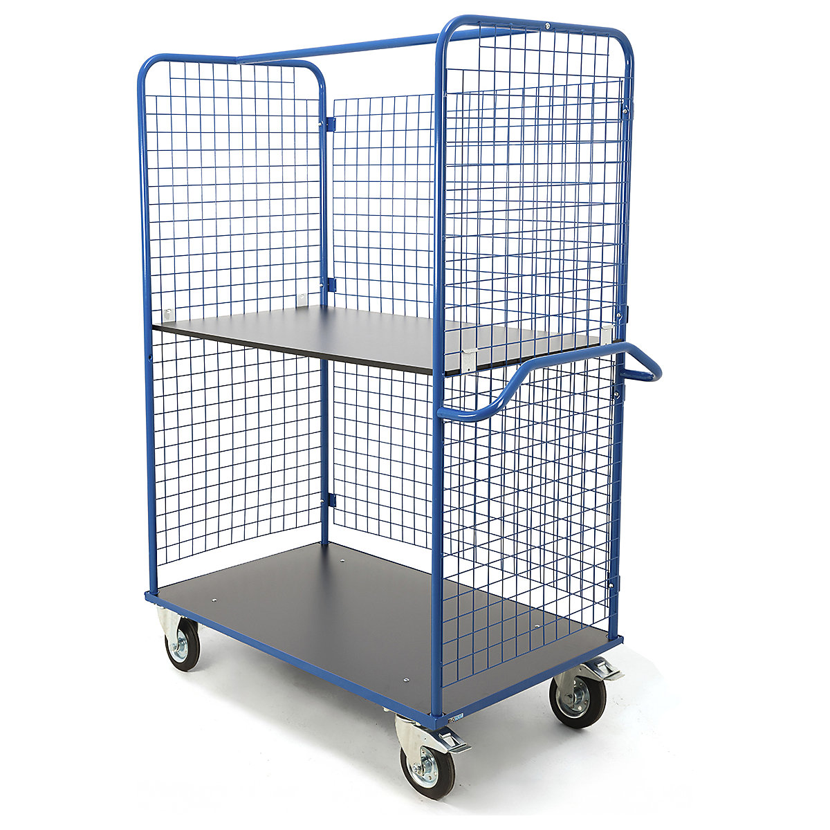 BiGDUG Heavy Duty Mesh Trolleys, BiGDUG Heavy Duty Mesh Trolleys, BiGDUG Two Level Heavy Duty Mesh Shelf Trolley | 1200w x 700d mm | 2 Swivel & 2 Swivel/Braked Castors | Blue | 300kg UDL-2