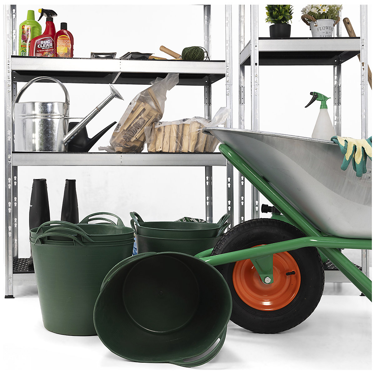 BiGDUG Garden Essentials Kit, BiGDUG Garden Essentials Kit, BiGDUG Garden Essentials Kit | 1x 500mm Shelving |1x Wheelbarrow | 6x 42 Litre Flexi-Tubs-2