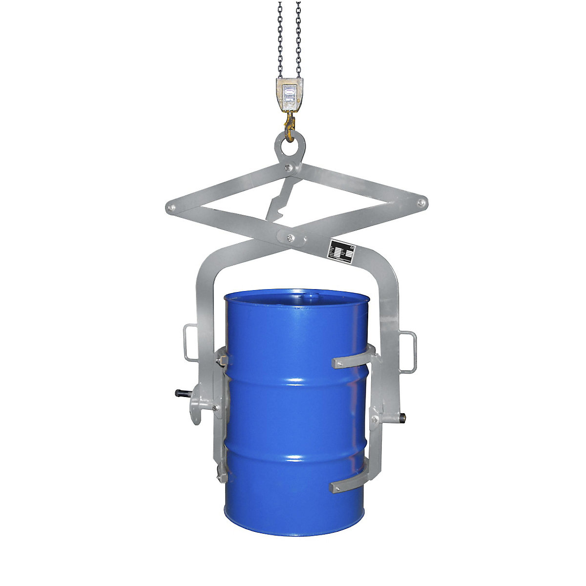 Drum tilting clamp – eurokraft pro, for 200 l steel bung drums and drums with lids, galvanised-2