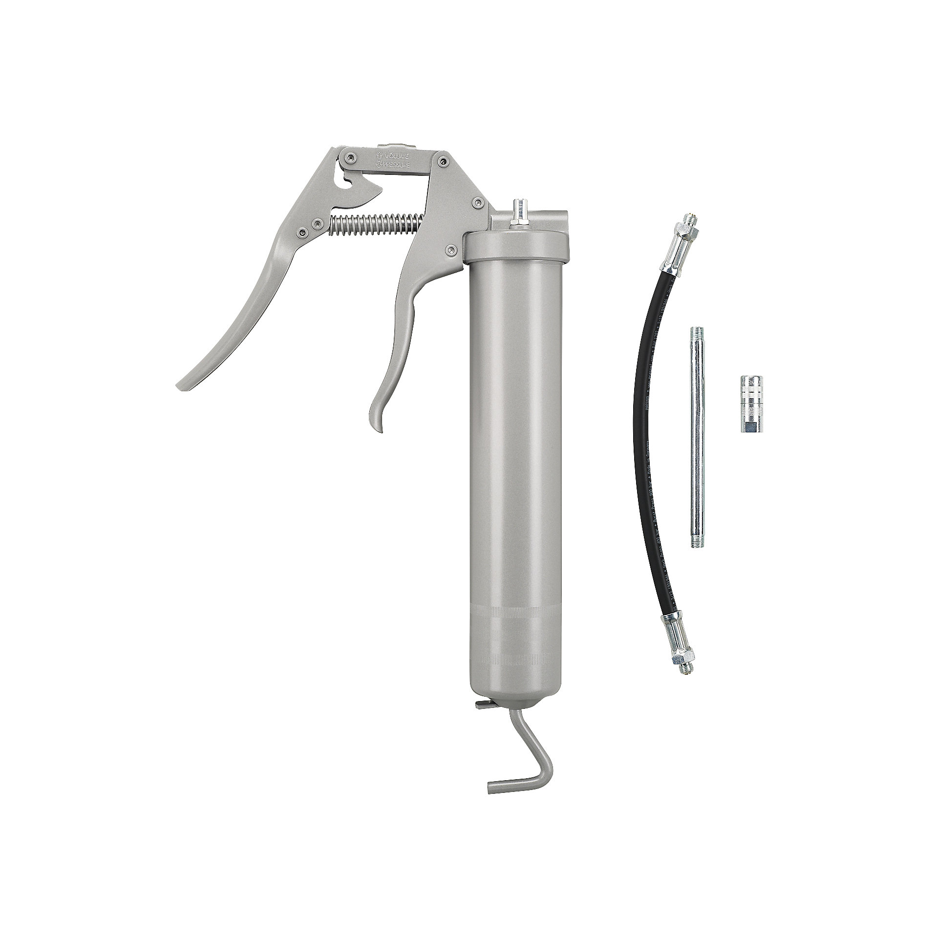 Singlehand grease gun PRESSOL with nozzle tube, hydraulic mouthpiece and reinforced hose