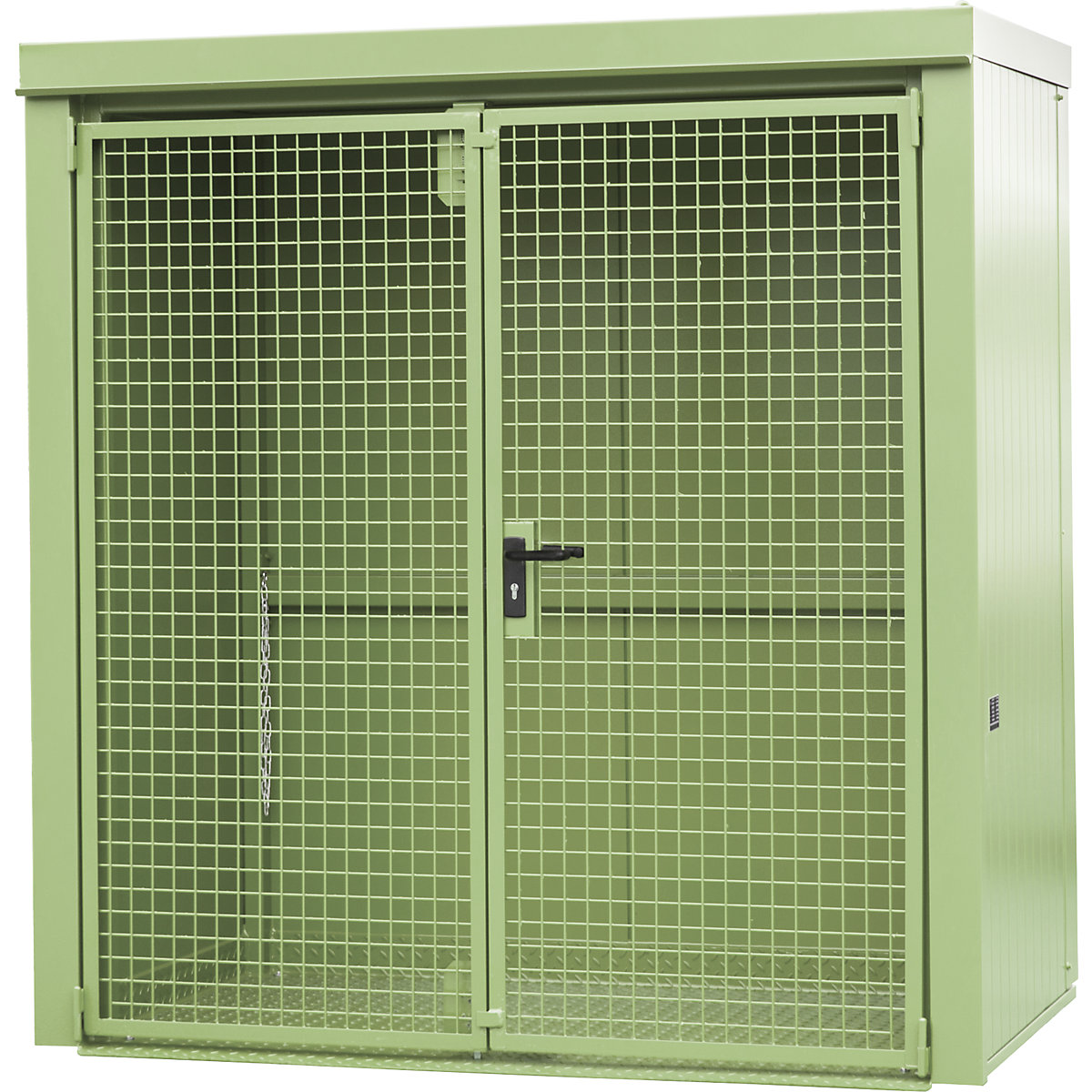 Gas cylinder container, fire resistant – eurokraft pro, for 28 cylinders with Ø 230 mm, green-5