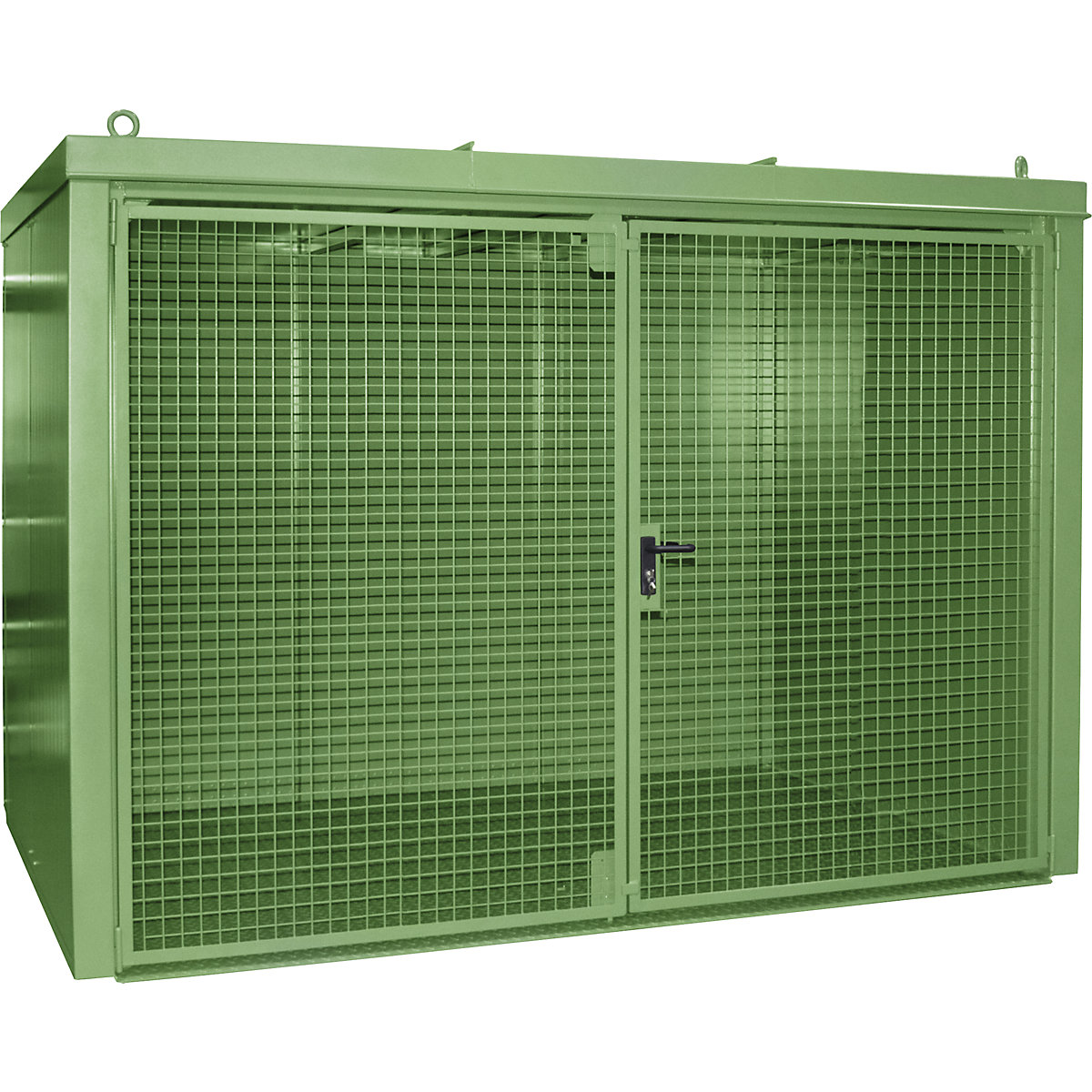 Gas cylinder container, fire resistant – eurokraft pro, for 60 cylinders with Ø 230 mm, green-3