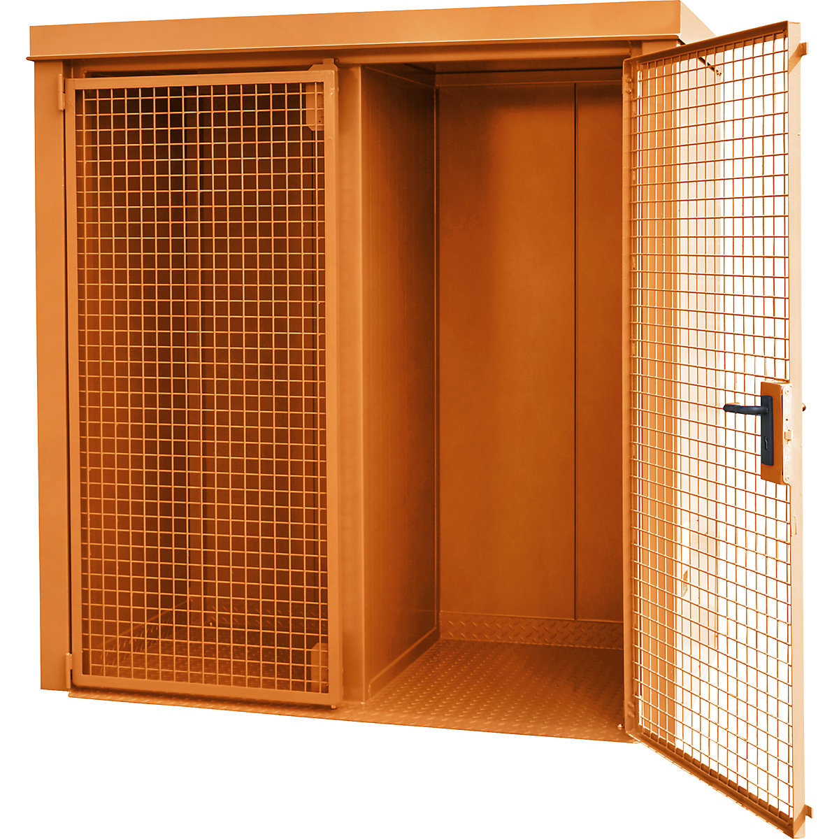 Gas cylinder container with divider, fire resistant – eurokraft pro, for 28 cylinders with Ø 230 mm, orange-6