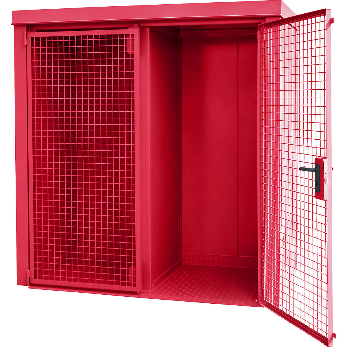 Gas cylinder container with divider, fire resistant – eurokraft pro, for 28 cylinders with Ø 230 mm, red-3