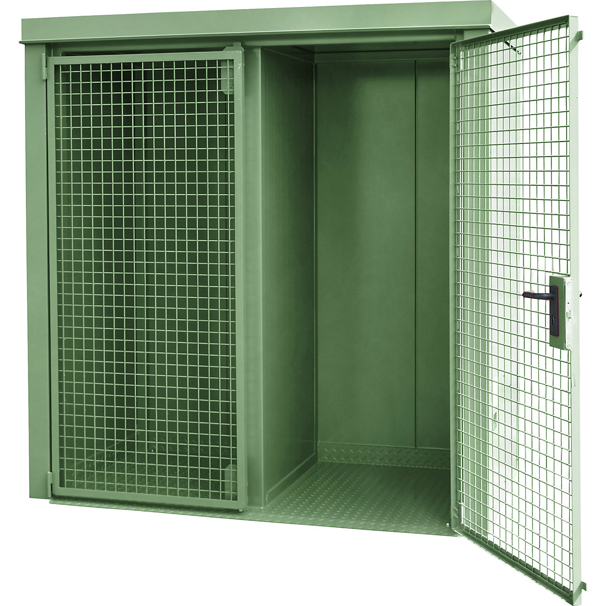Gas cylinder container with divider, fire resistant – eurokraft pro, for 28 cylinders with Ø 230 mm, green-4