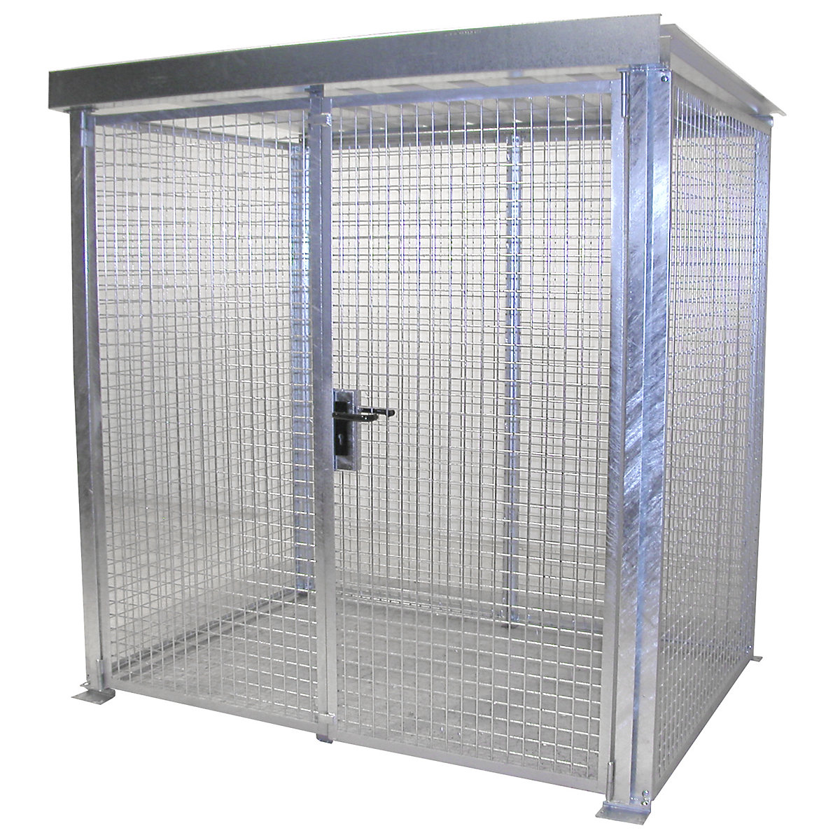 EUROKRAFTpro – Mesh gas cylinder cage, with roof and double hinged doors, WxD 2100 x 1500 mm