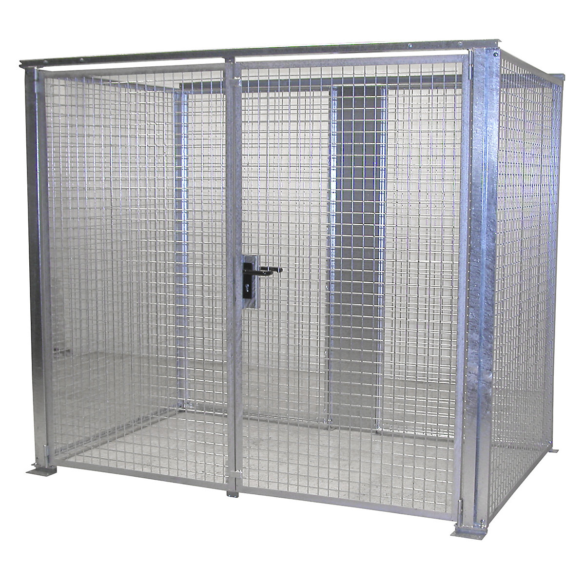 EUROKRAFTpro – Mesh gas cylinder cage, without roof, with double hinged doors, WxD 2400 x 1500 mm