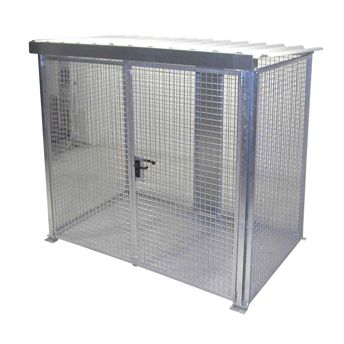Mesh gas cylinder cage – eurokraft pro, with roof and double hinged doors, WxD 2400 x 1500 mm-4