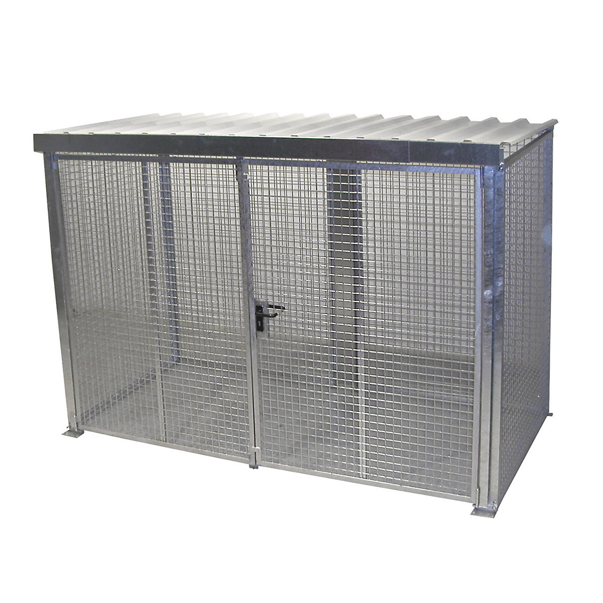 EUROKRAFTpro – Mesh gas cylinder cage, with roof and double hinged doors, WxD 3100 x 1500 mm
