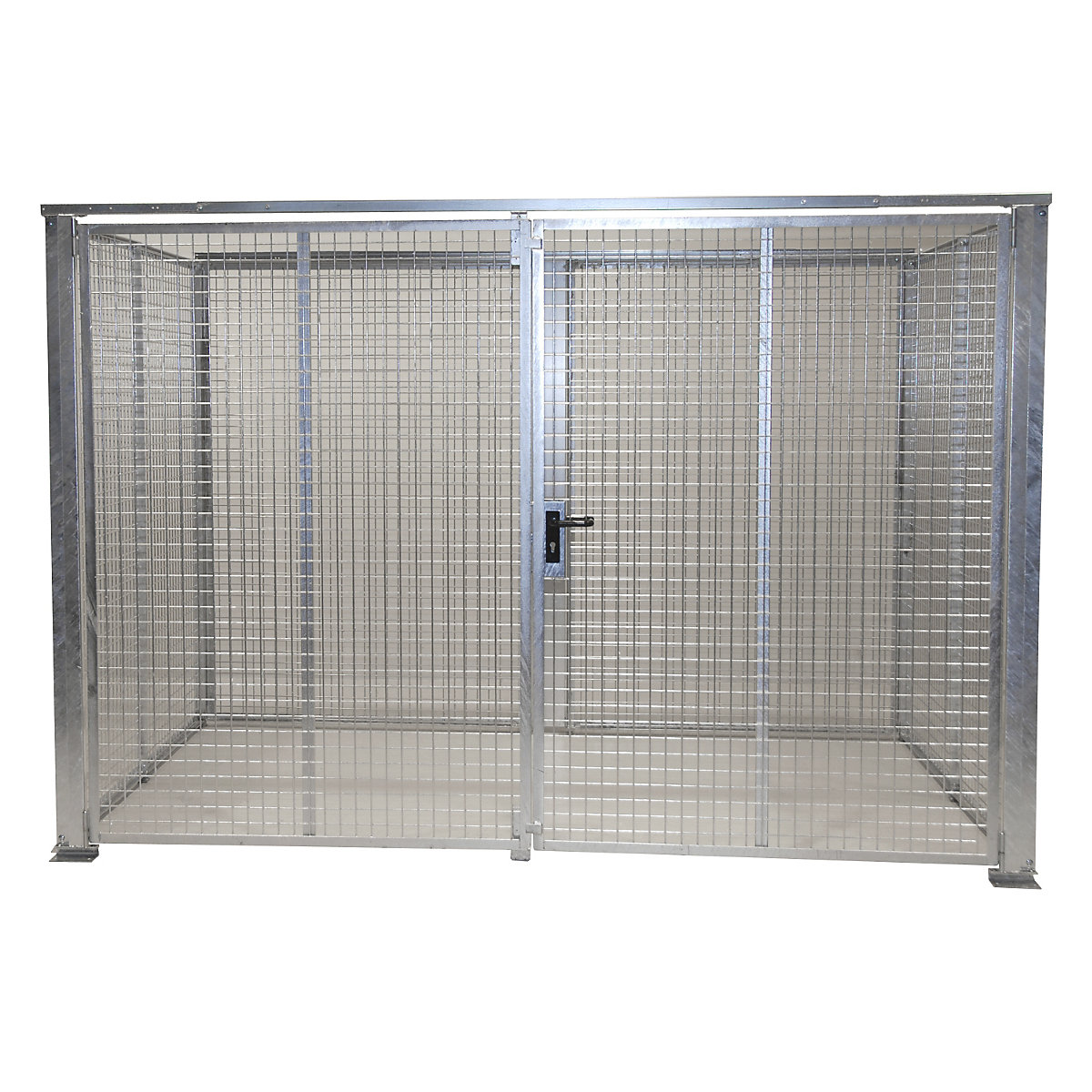 EUROKRAFTpro – Mesh gas cylinder cage, without roof, with double hinged doors, WxD 3100 x 2100 mm